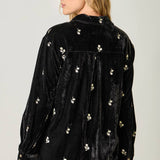 Embroidery Velvet Collared Shirt
