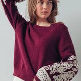 Embroidered Sleeve Ivory Knit Sweater