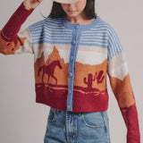 Western Desert Scene Cropped Button Cardigan