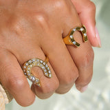 18K Gold Non-Tarnish CZ Horseshoe Ring