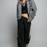Lightweight Contrast Trim Quilted Kimono Jacket