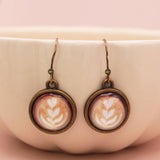 Coffee Time Latte Art Print Gold Earrings