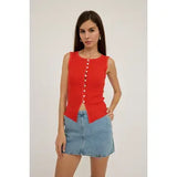 Sleeveless button top