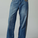 Wide-Leg Utility Stripe Denim Jeans