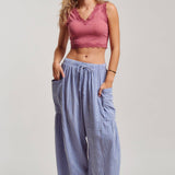 Striped Cotton Drawstring Harem Pants