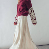 Embroidered Sleeve Ivory Knit Sweater