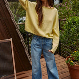 W2114 | Knit Sweater Rolled Round Neck Pullover Top
