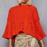 Round Neck Quarter Sleeve Cropped Sweater