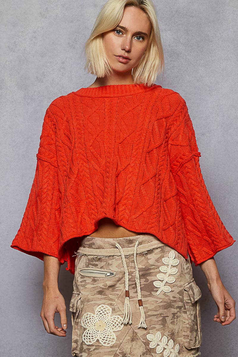 Round Neck Quarter Sleeve Cropped Sweater