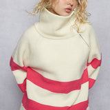 Long sleeve mock neck contrast stripe sweater top