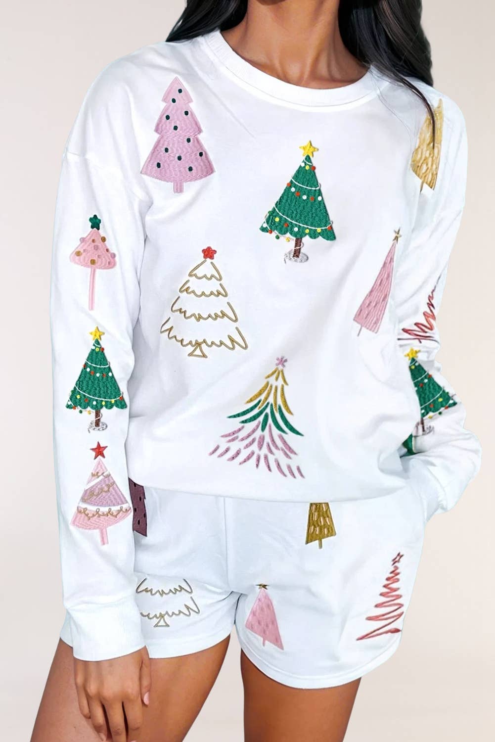 Christmas Tree Long Sleeve Top and Shorts Set