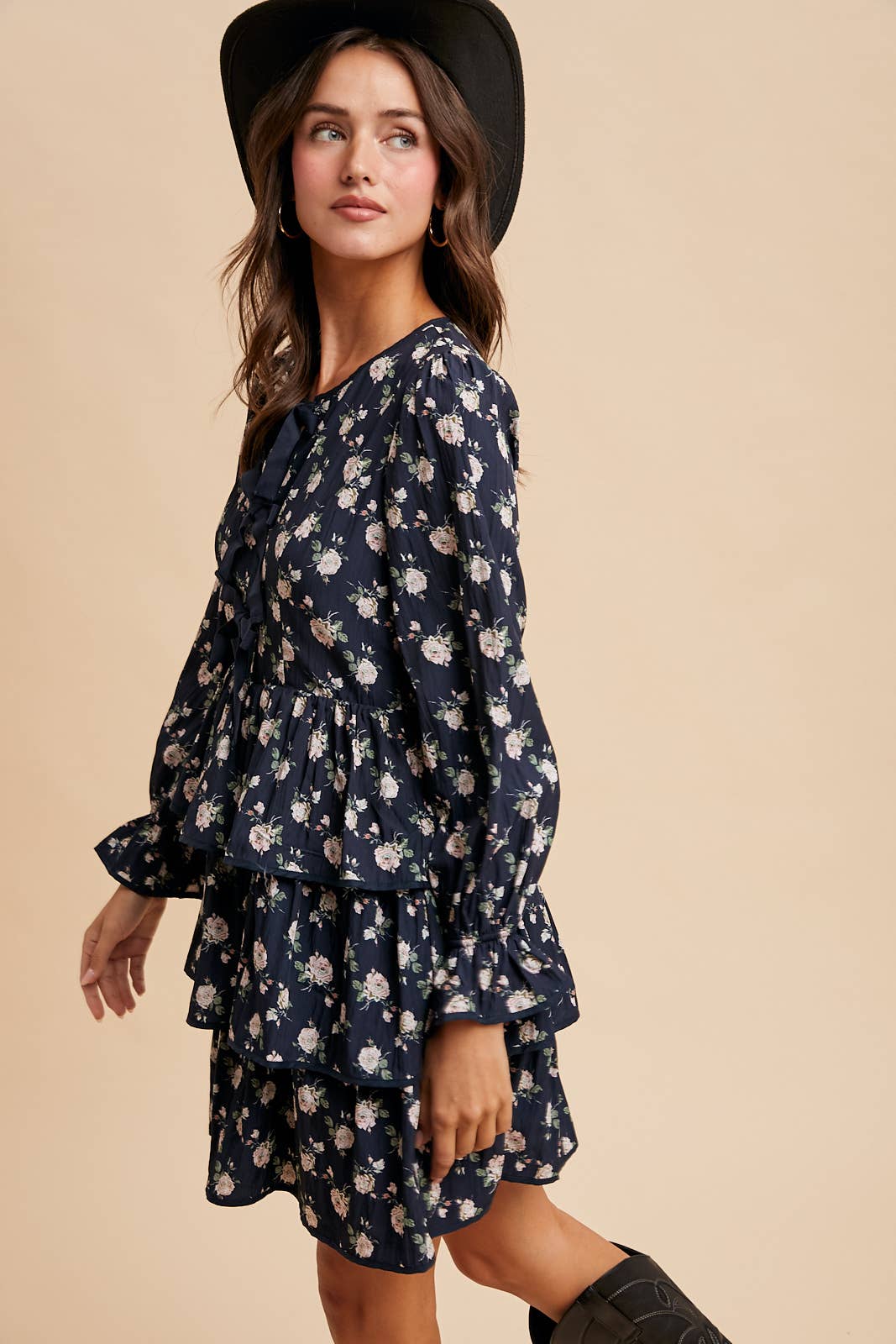 Floral Bowtie Tiered Midi Dress