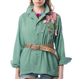 Michelle Jacket | Teal Green Embellished Floral Button Up