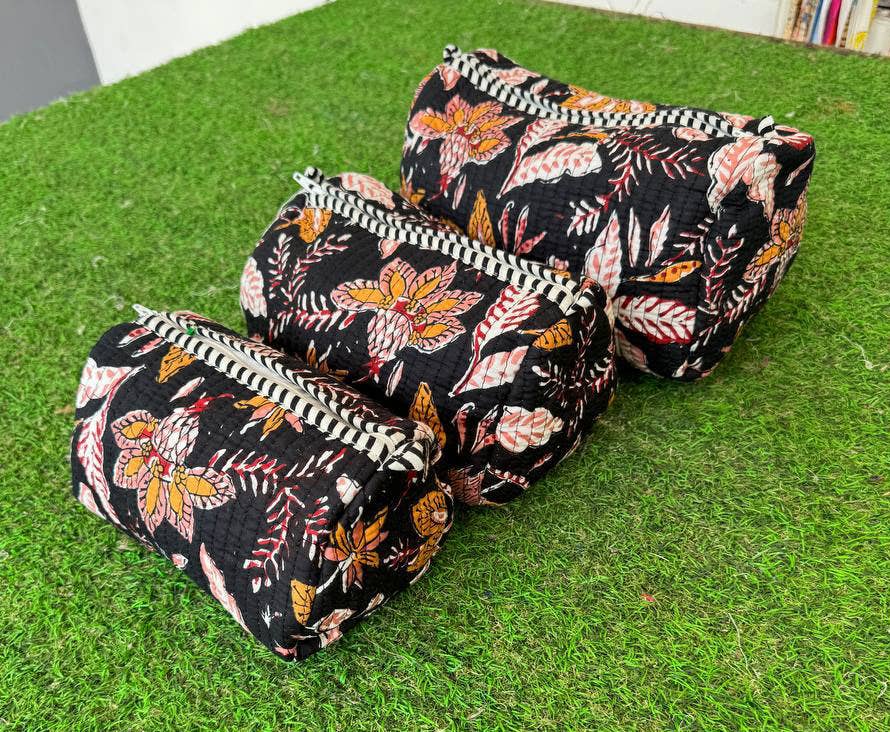 Large Floral Print Quilted Makeup bag