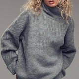 Relaxed Waffle Knit High Neck Sweater