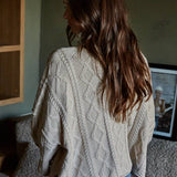 Quarter Sleeve Loose Cable Knit Sweater