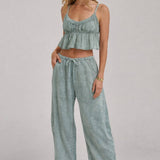 MINERAL WASHED GAUZE CAMI TOP AND BARREL PANTS CASUAL SET