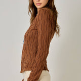 61698 Denim Mix Textured Knit Henley Top