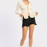 LONG SLEEVE RIBBED RUFFLE TOP