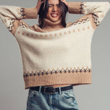 Relaxed Fit Fair Isle Turtleneck Sweater