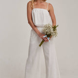 EYELET LACE CROPPED CAMI TOP AND WIDE LEG PANTS SUMMER SET
