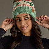 Ivory Cherry Pattern Pom Hat