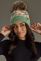 Ivory Cherry Pattern Pom Hat