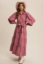 Utility Tiered Denim Midi Dress