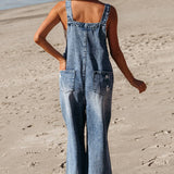 Distressed Capri Denim Overalls