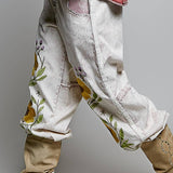 Vintage Floral Artisan Embroidered Twill Jogger Pants