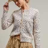 Leopard Print Knit Cardigan with Gold Buttons