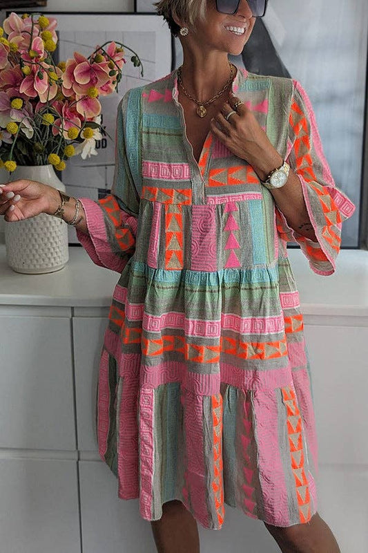 Printed V-neck Mini Dress