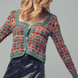 Vintage Floral Jacquard Knit Cardigan