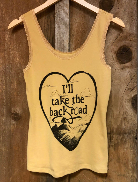 "I'll Take The Back Road" Lace Tank