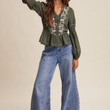 Embroidered Peplum Blouse