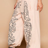Floral Embroidered Twill Pants