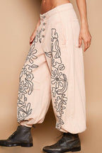 Floral Embroidered Twill Pants