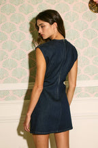 Ruched Waist Mini Denim Dress