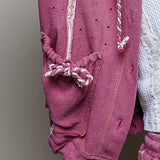 Vintage Washing Solid Laser Cut Thermal Knit Hoodies Top