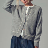 Contrast Trim Boho Knit Button Cardigan