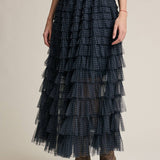 Plaid Mesh Ruffle Maxi Skirt - RS1106