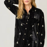 Embroidery Velvet Collared Shirt