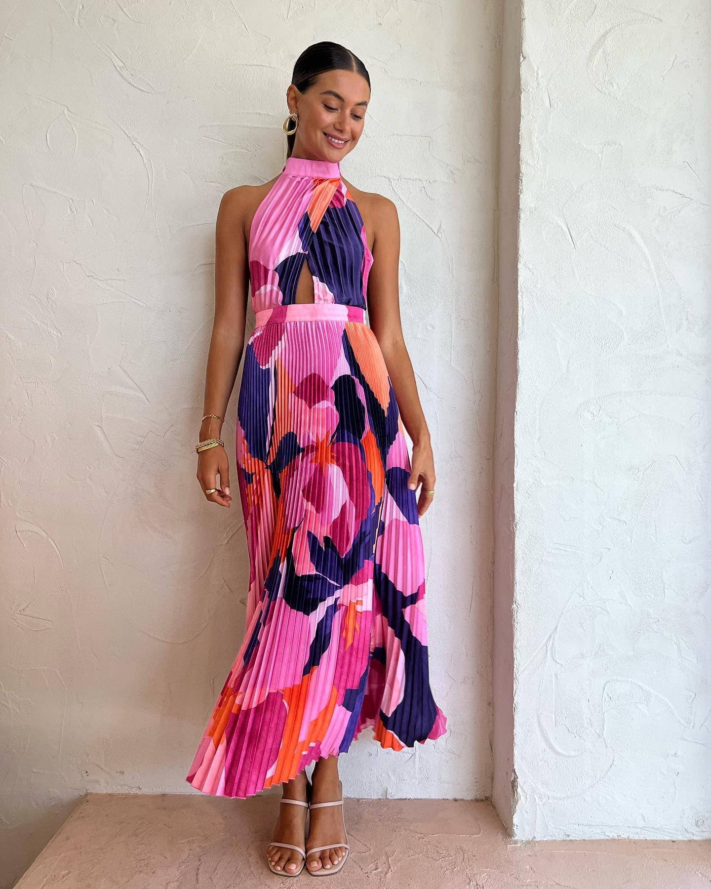 Halter Neck Pleated Dress