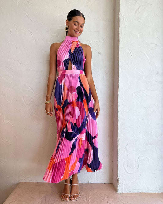 Halter Neck Pleated Dress