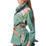 Michelle Jacket | Teal Green Embellished Floral Button Up
