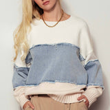 Colorblock Denim Patchwork Knit Sweater
