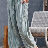 Striped Cotton Drawstring Harem Pants