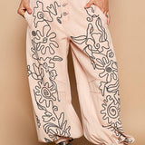 Floral Embroidered Twill Pants