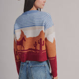 Western Desert Scene Cropped Button Cardigan