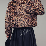 Cropped Faux Fur Leopard Print Bomber Jacket